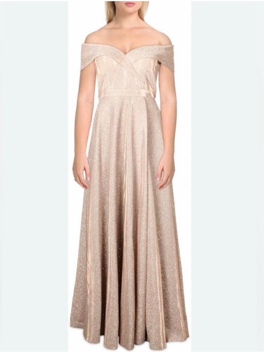 Sparkle Rose/Champagne Pink A-Line Dress with Wide Collar